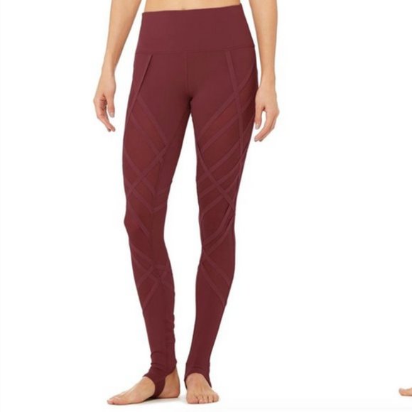 ALO High Waist Wrapped Stirrup Leggings Tights in Black Cherry XS - Picture 1 of 12